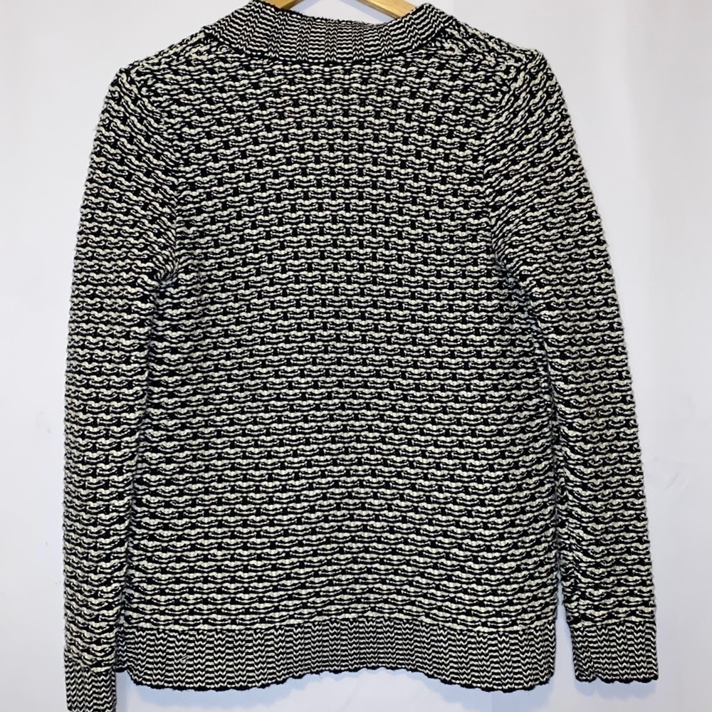 Talbots Wool Blend  White & Black Chunky Knit Open Cardigan Sweater Size Small - Picture 9 of 9